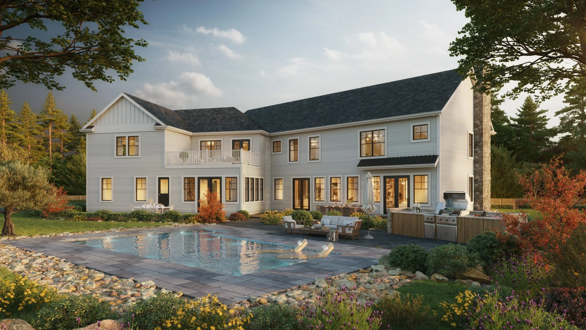 The Ridgewood - rear pool and outdoor entertaining, luxury new build NJ